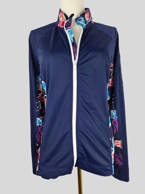 Tommy Bahama Island Active Full-Zip Rash Guard Jacket XL Navy Tropical Floral